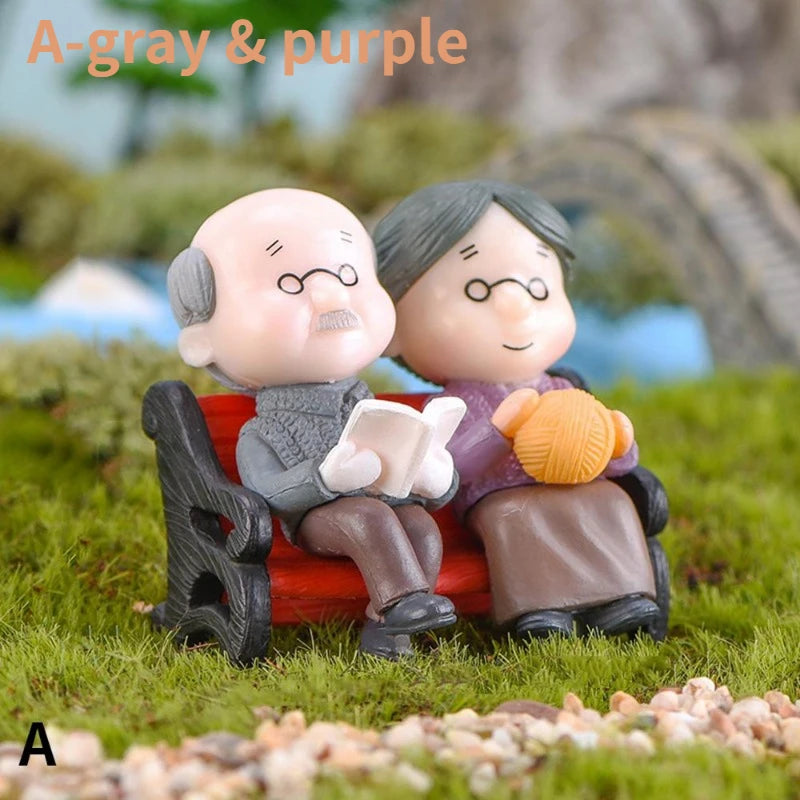 MiniLuv Figuren Set | Großmutter und Großvater Paar | Miniatur Garten- und Wohnkultur | PVC