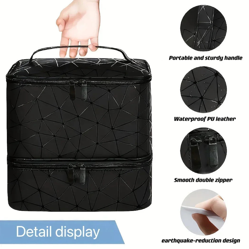 NailGlam Doppelstöckiger Nagellack-Organizer | Tragbare Kosmetiktasche für Frauen | Reise- und Aufbewahrungsbox