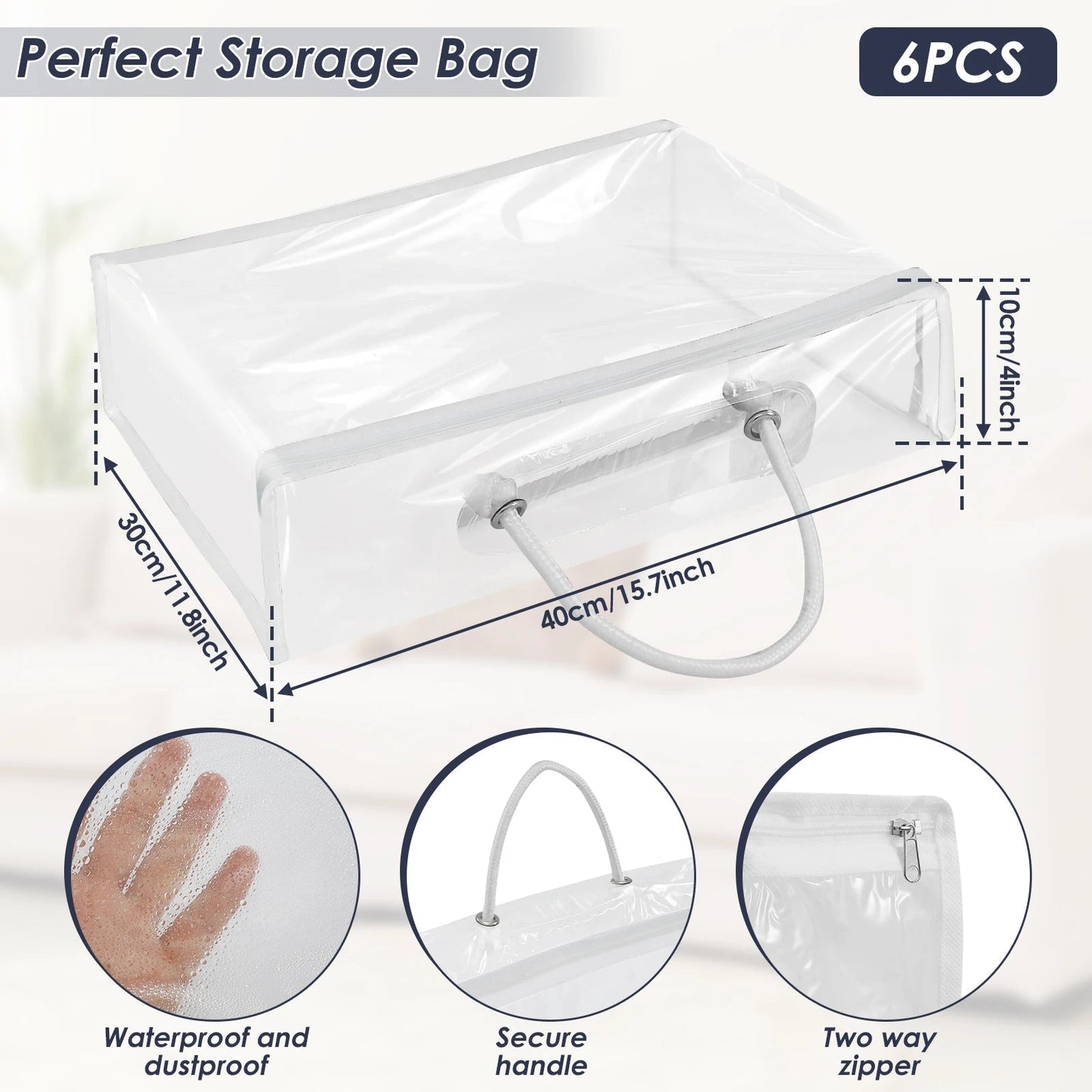 Ordinova 6-teiliges Aufbewahrungsbeutel-Set | Transparent, staubdicht & wasserdicht aus PVC | Organizer mit Reißverschluss | 40 x 30 x 10 cm