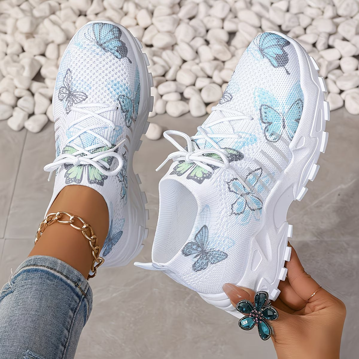 Destinee - Schmetterlingsmuster Schnür Turnschuh