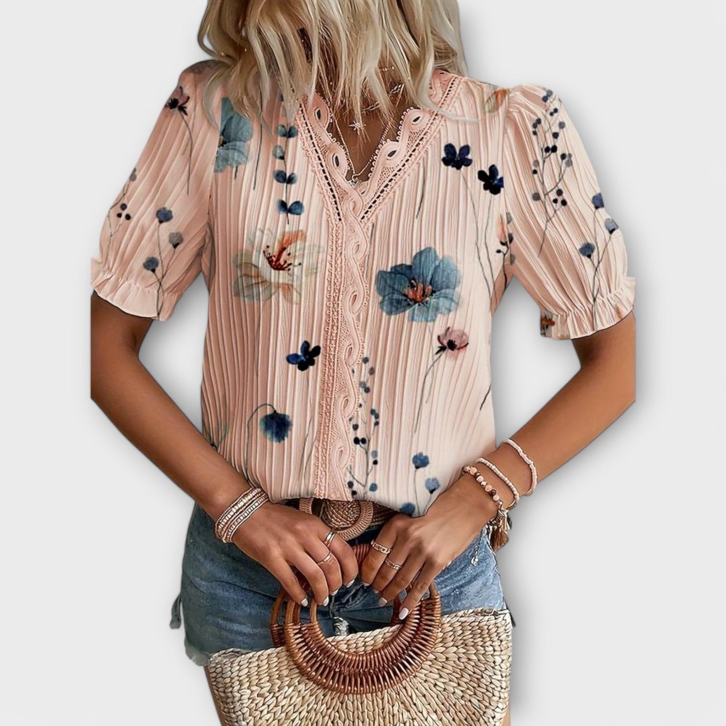 Bruni - Elegante Bedruckte Kurzarm Bluse