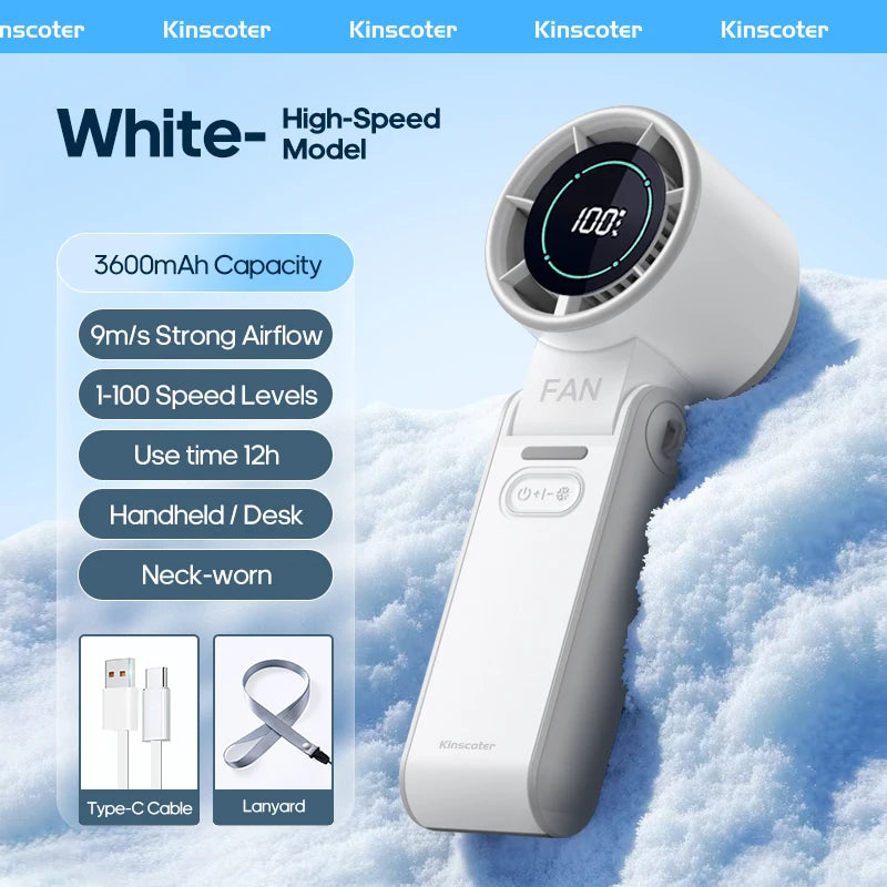 Glaciaro Mini Ventilator | Turbo 100 Geschwindigkeit | 3600 mAh Batteriekapazität | Faltbar & Eisgekühlt
