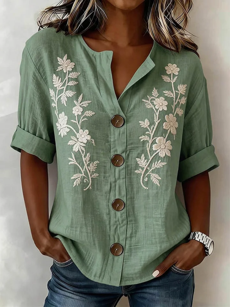 Saleena – Elegantes Oberteil Mit Blumen Stickerei