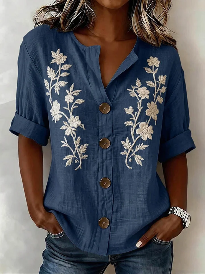 Saleena – Elegantes Oberteil Mit Blumen Stickerei