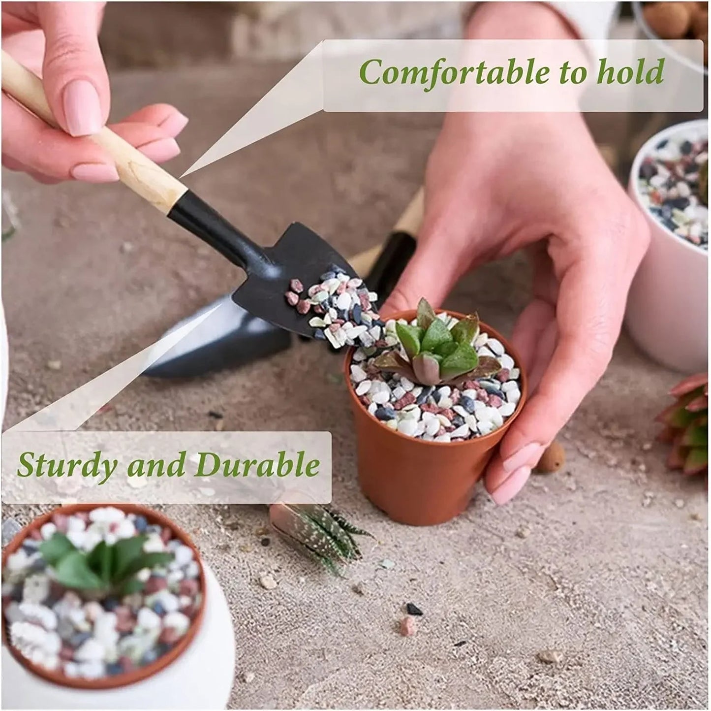 GrünMeister Mini-Gartengeräte-Set | 3 Teile | Schaufel und Rechen | Langlebig und Ergonomisch