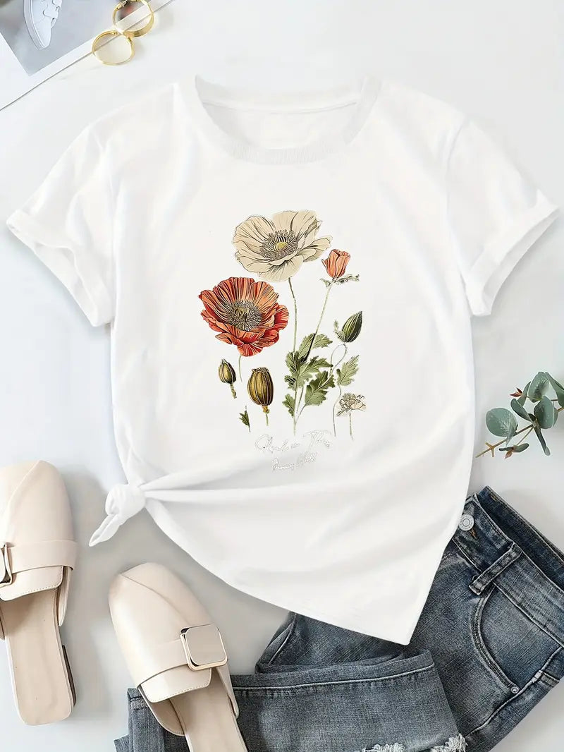 Aimilia - Elegantes T-Hemd Mit Kurzen Ärmeln Und Blumendruck