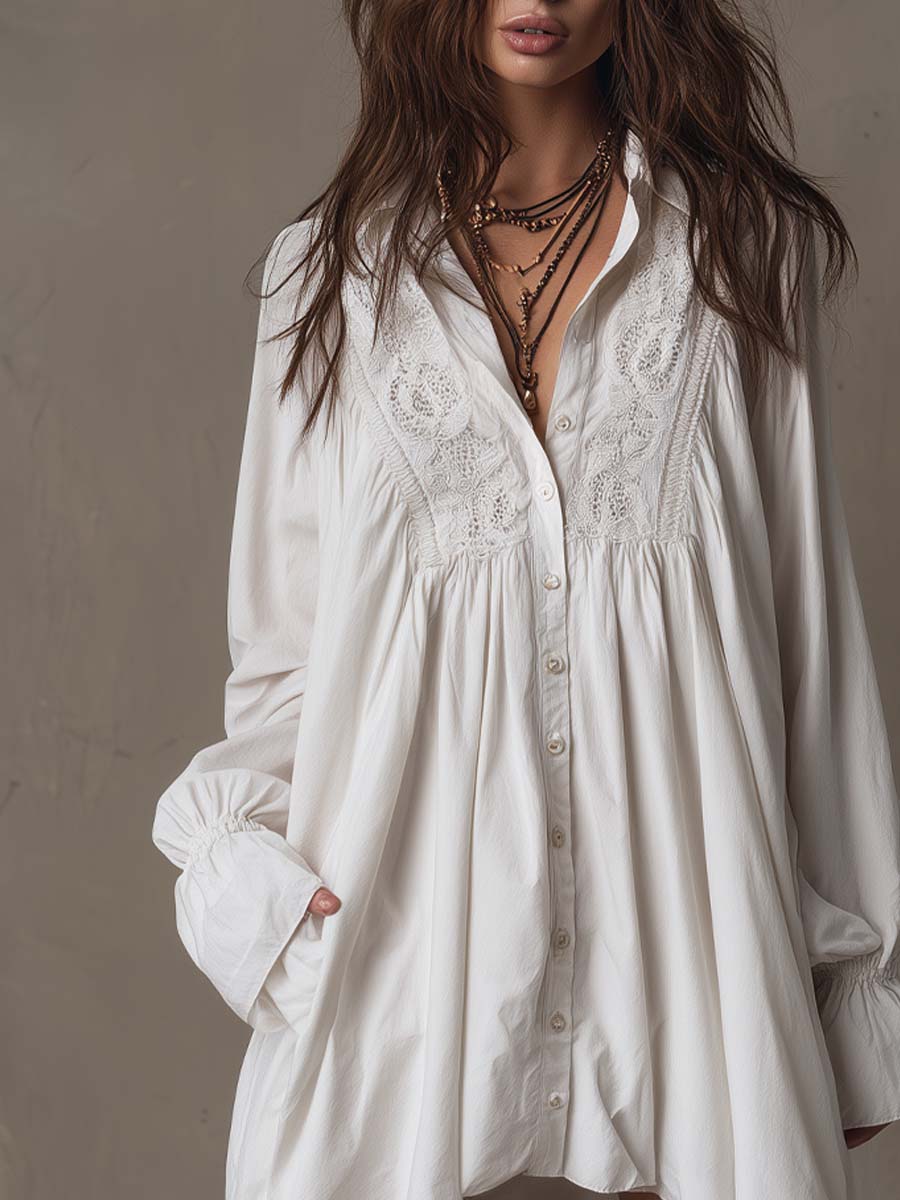 Amparo – Langärmliges Hemdkleid mit unregelmäßigem Saum