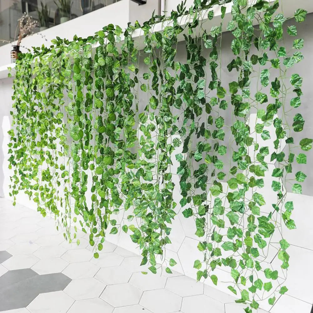 GreenAura Künstlicher Efeuranke | 2 m Hängende Girlande | Seidenblätter für Wand- und Wohnkultur