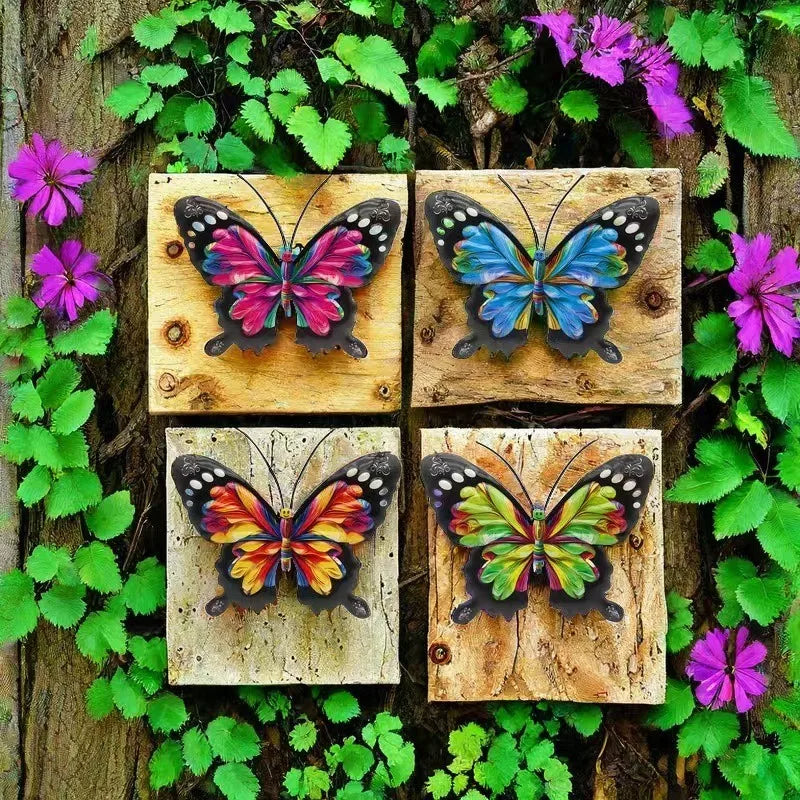 FLORAVENTO Metall-Schmetterlings-Wandkunst Set | 4er Pack | Rostbeständig | Geeignet für Garten & Zaun