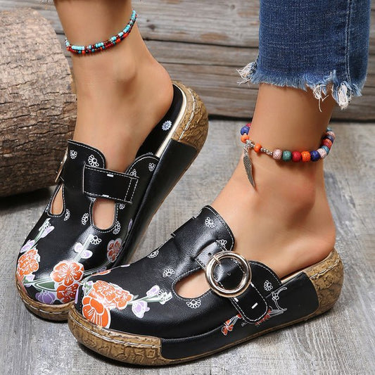 Orthopädische Damen-Sandalen mit Blumenmuster