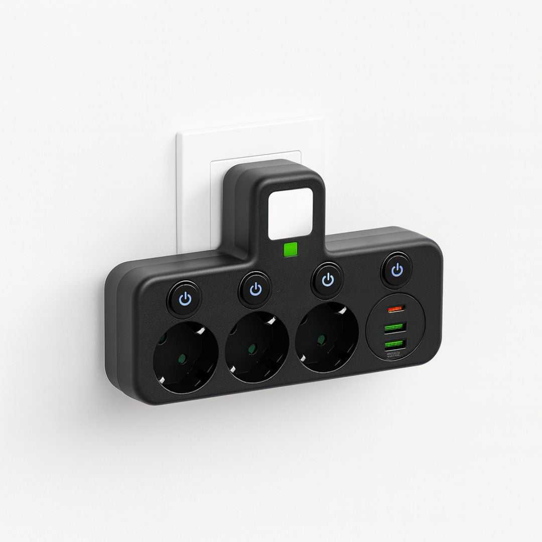 PowerGrid | Steckdosenleiste mit 3 Steckdose | Mehrfachsteckdose mit USB & Schalter