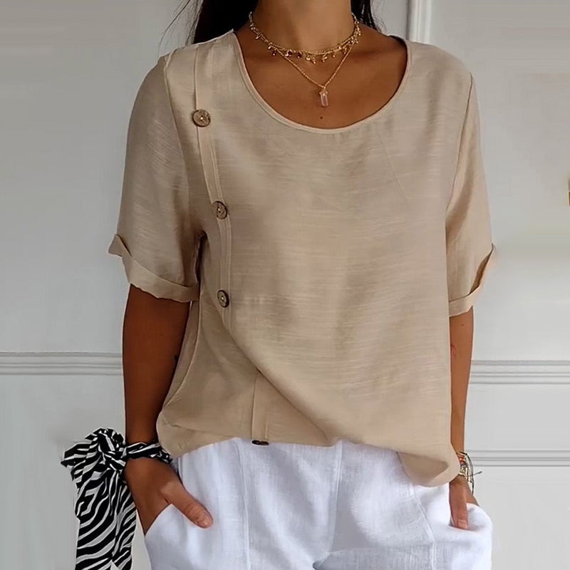 Bluse mit Rundhalsausschnitt und seitlichen Knöpfen für Damen
