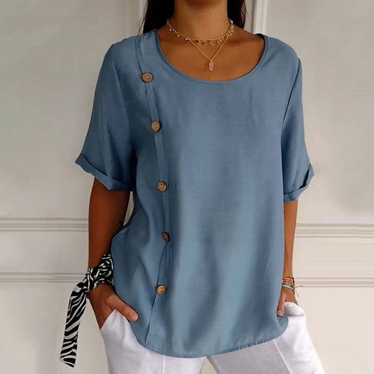 Bluse mit Rundhalsausschnitt und seitlichen Knöpfen für Damen