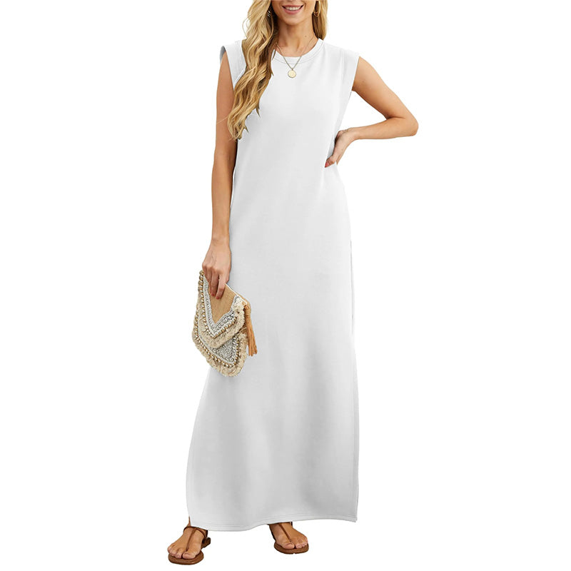 SchlichtSchick | Ärmelloses Maxikleid mit Schulterpolstern