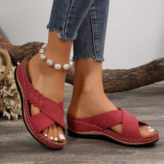 Shawen – Lässige Keilabsatzsandalen mit Gekreuzten Riemen