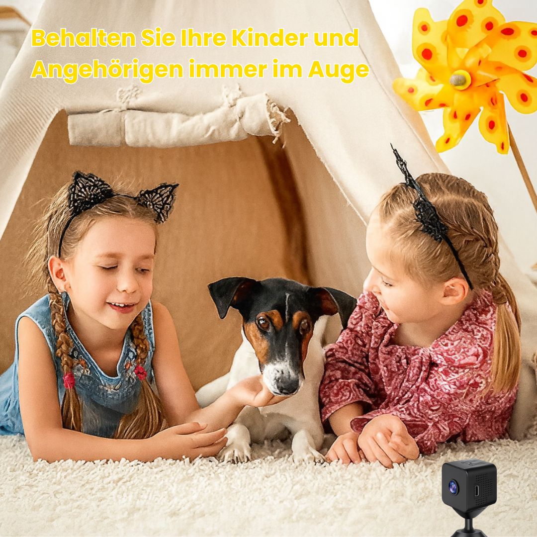 Überwachungskamera für außen & innen | Mini WLAN Kamera mit Live Übertragung auf Handy | Kabellos & Kompakt | MiniWächter